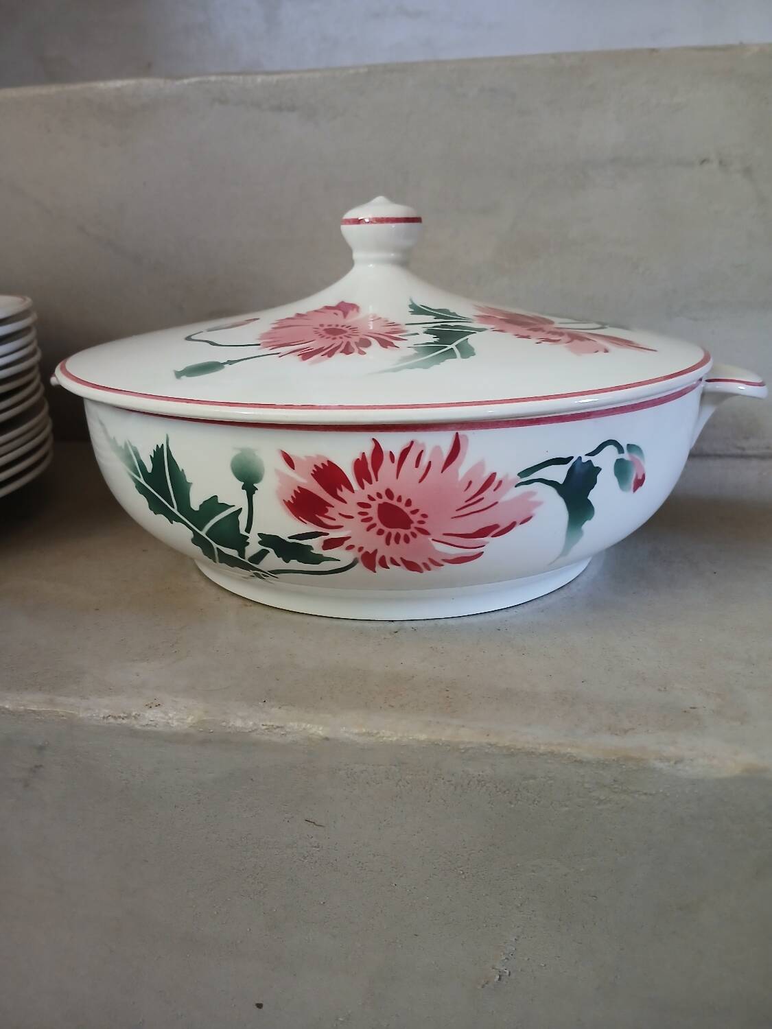 12 antique flat plates + HBCM soup tureen