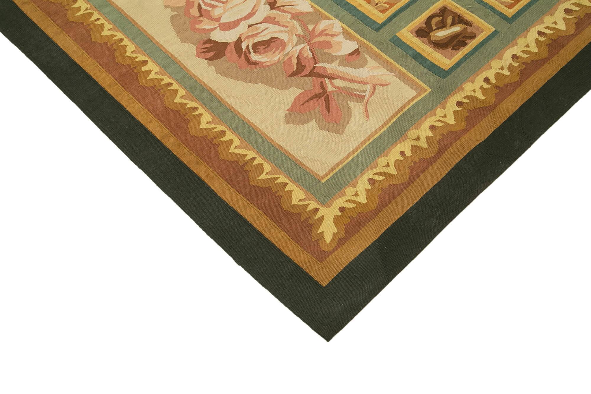 Handmade European Vintage Aubusson Kilim 280 cm x 369 cm