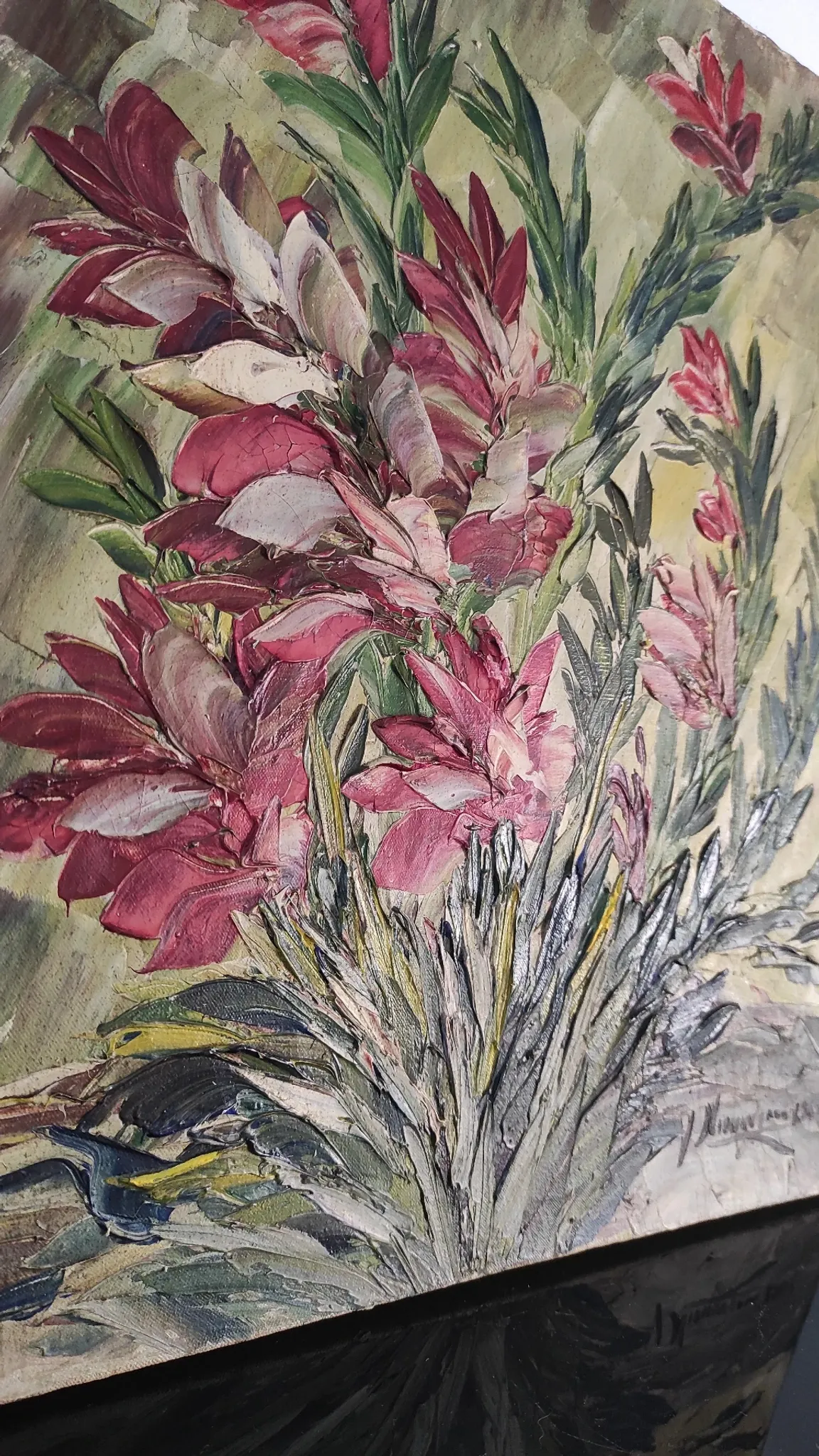 Tableau vintage fleurs au couteau