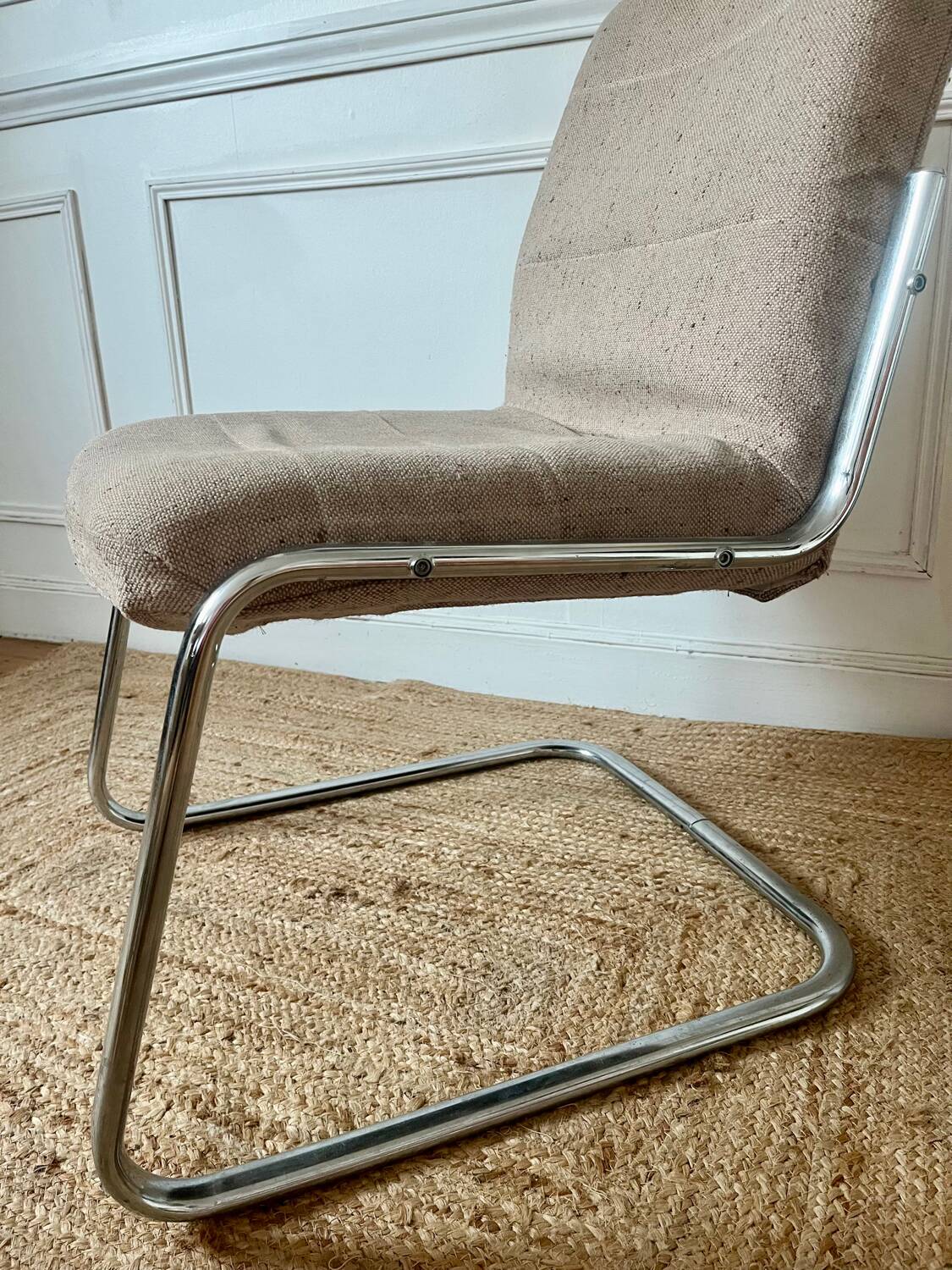 Armchair, chrome and fabric chair, 1970