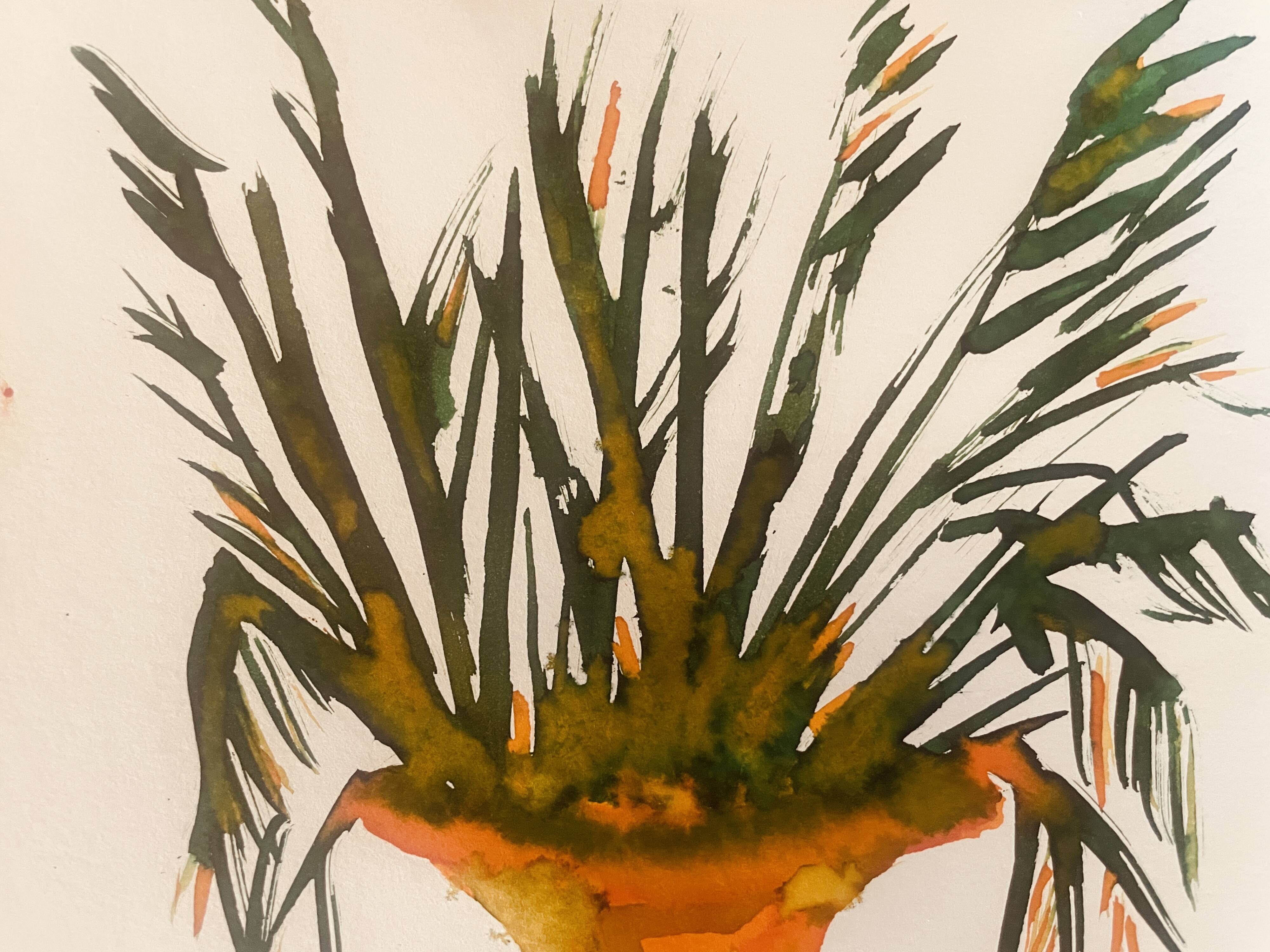 Tableau signé, nature morte « jarre provençale ornée de plantes »