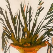 Tableau signé, nature morte « jarre provençale ornée de plantes »