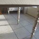 Farm table, leg and belt patinated pearl gray, wooden top.