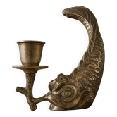 Bougeoir dauphin ancien en régule patiné style bronze – Époque XIXe (1
