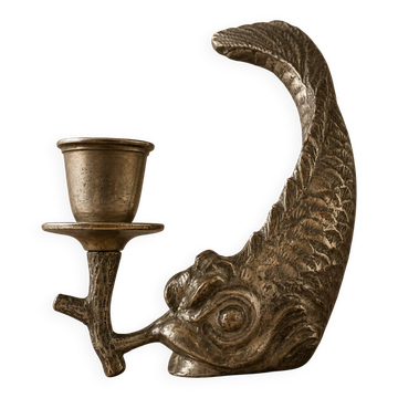 Bougeoir dauphin ancien en régule patiné style bronze – Époque XIXe (1
