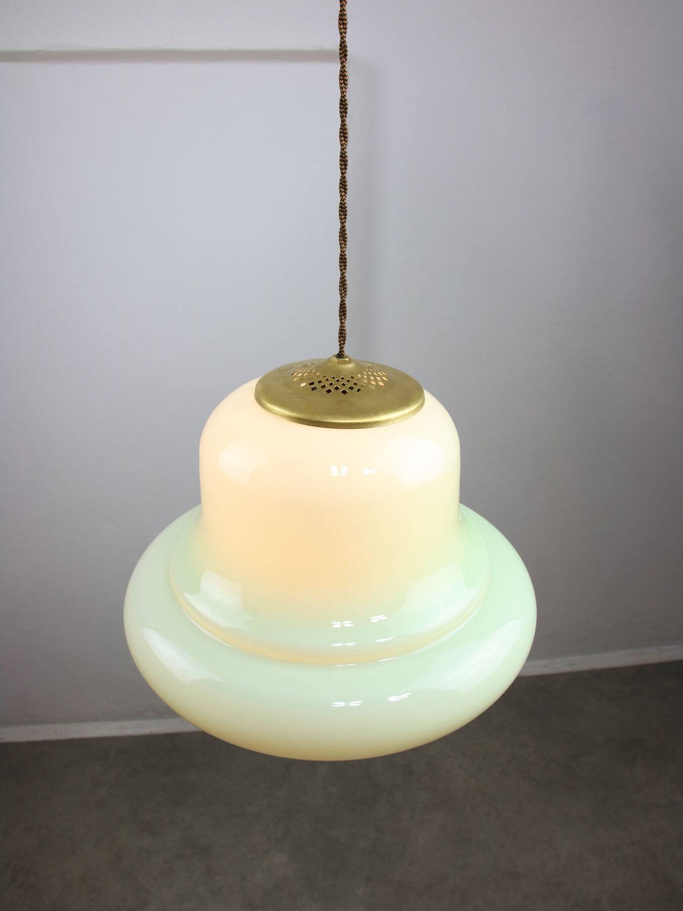 Mid-Century Italian Brass and Green Glass Pendant Lamp, 1960s