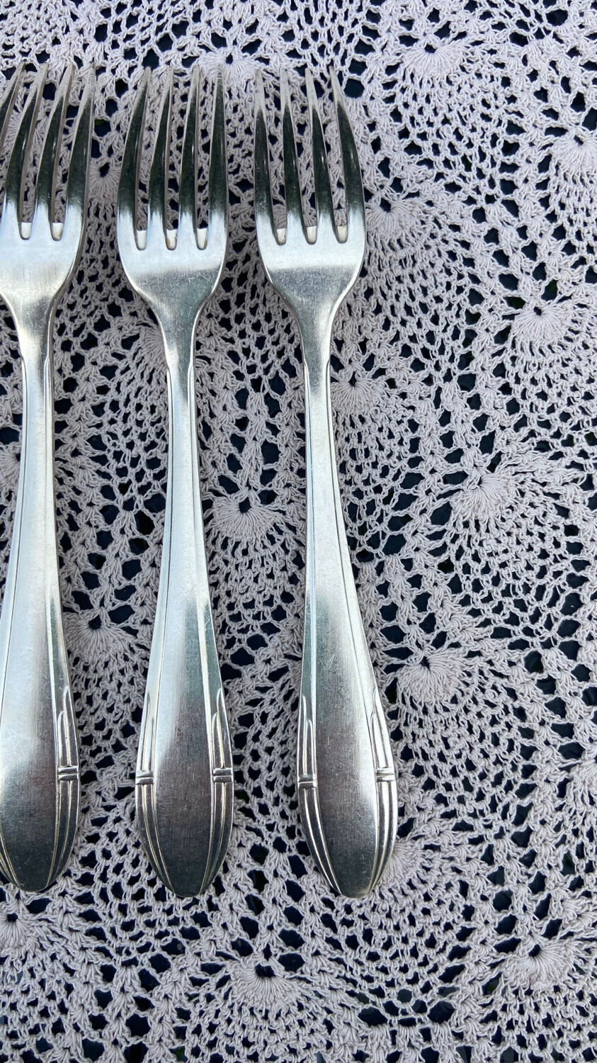 Set of 12 forks and 12 spoons Orbrille silver metal 1950 vintage