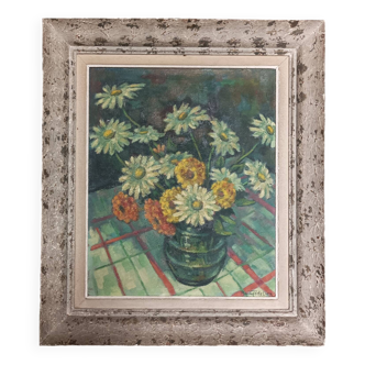 Tableau, nature morte, huile sur panneau signée