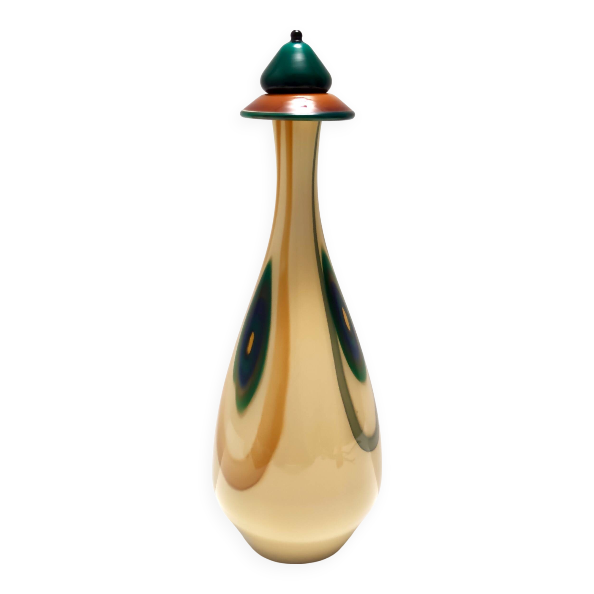 Beige Encased and Hand-blown Glass Decanter Bottle, Italy