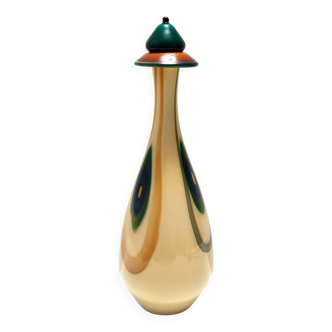 Beige Encased and Hand-blown Glass Decanter Bottle, Italy