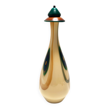 Bouteille en verre beige soufflée à la main, Italie