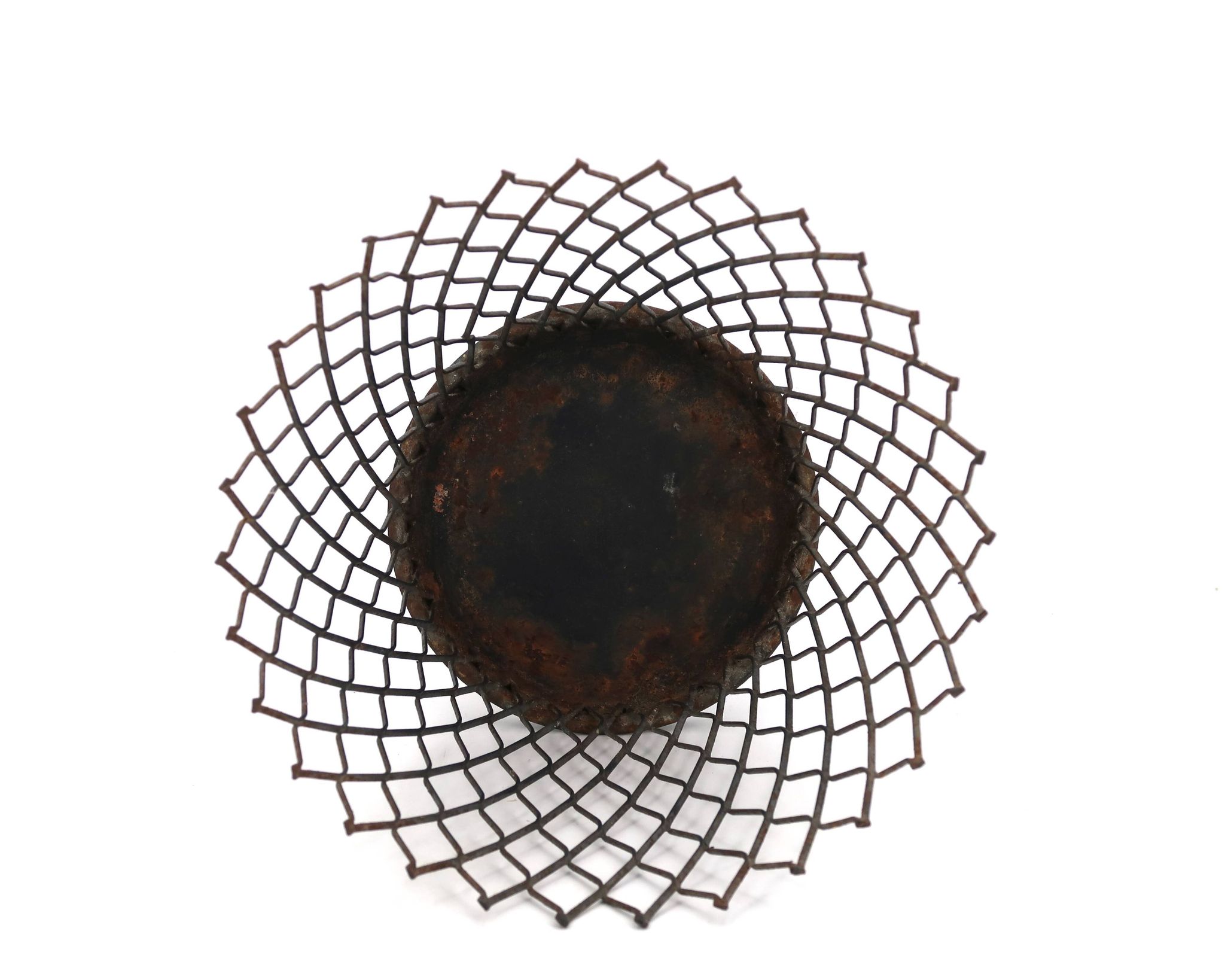 Black mesh metal cache pot in the style of Mathieu Matégot, 1950s.