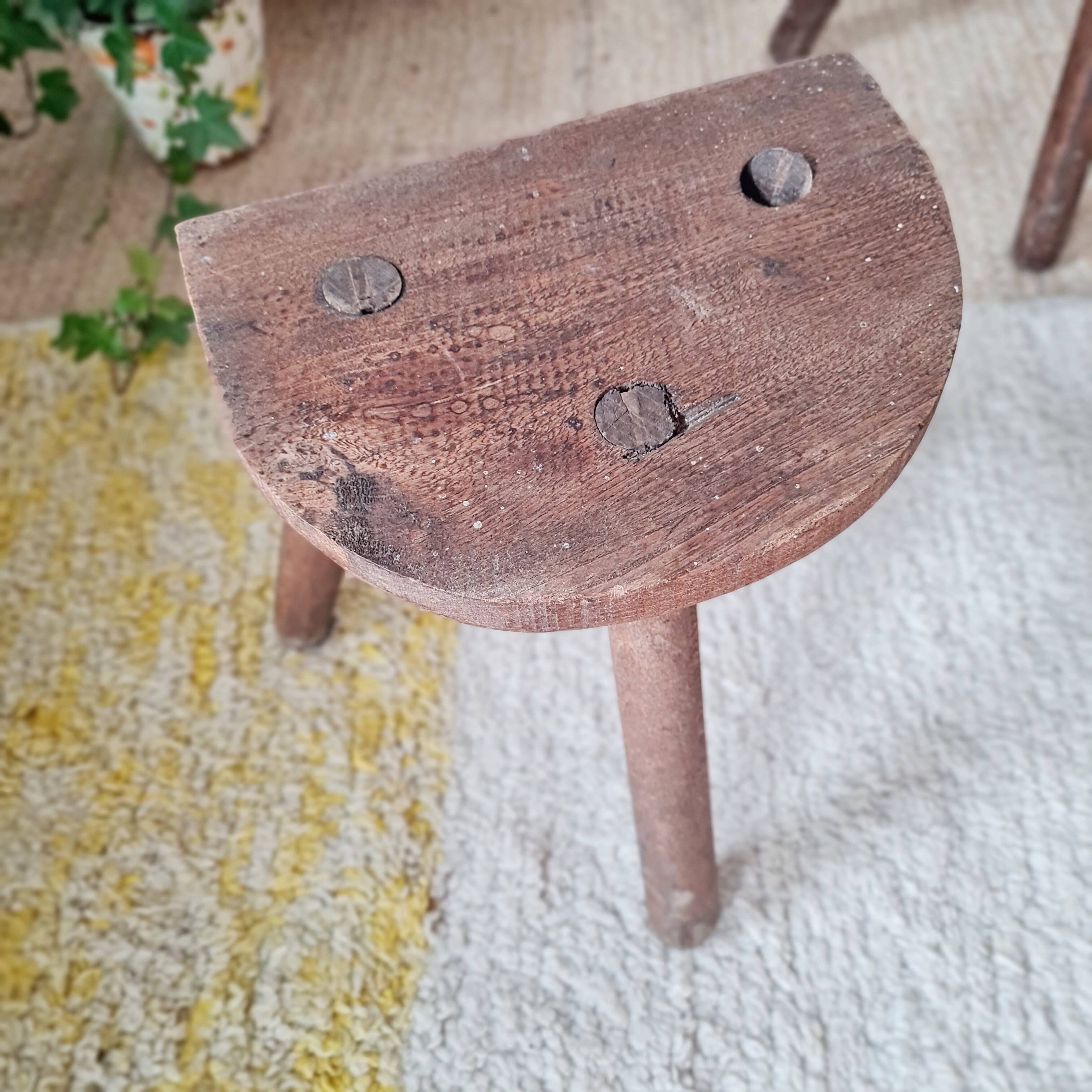 Pair of vintage brutalist tripod stools - folk art