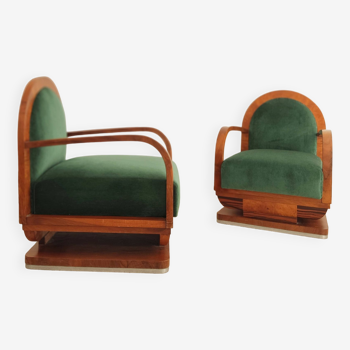 Paire de fauteuils Art deco & velours de mohair