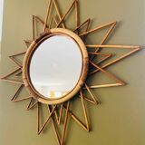 Miroir soleil rotin vintage 70