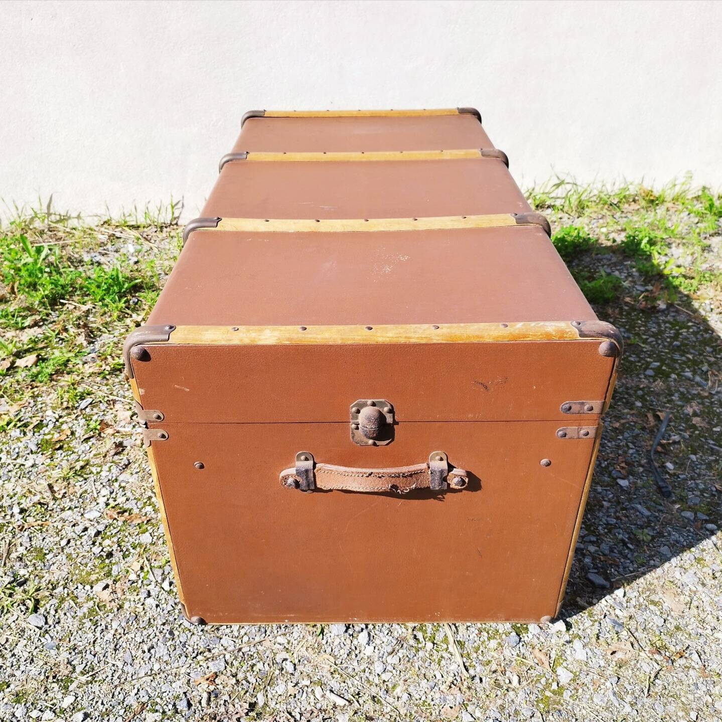 Large vintage arched travel storage trunk