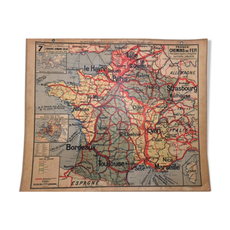 Carte scolaire vintage Vidal Lablache France les chemins de fer