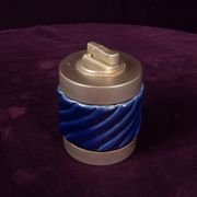 Tommaso Barbi Blue Glazed Ceramic and Brass-Toned Metal Table Lighter, 1970