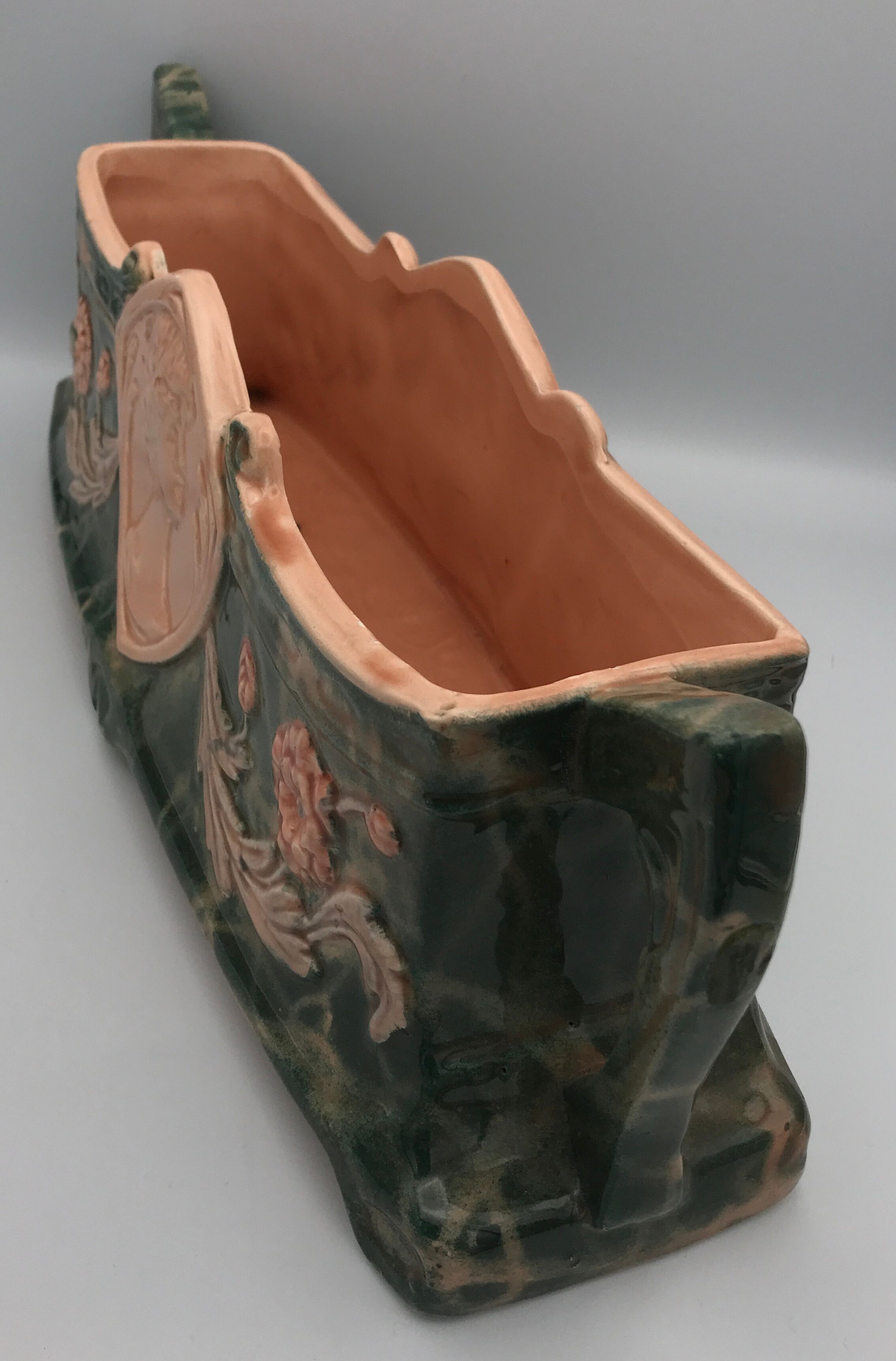 Jardinière with ceramic handles enameled vintage polychrome paint 39.5 cm