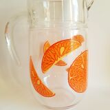 Vintage orange fruit pattern glass carafe