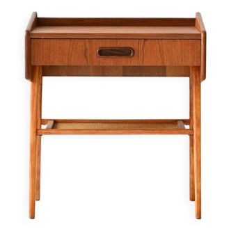 Scandinavian bedside table in teak and rattan