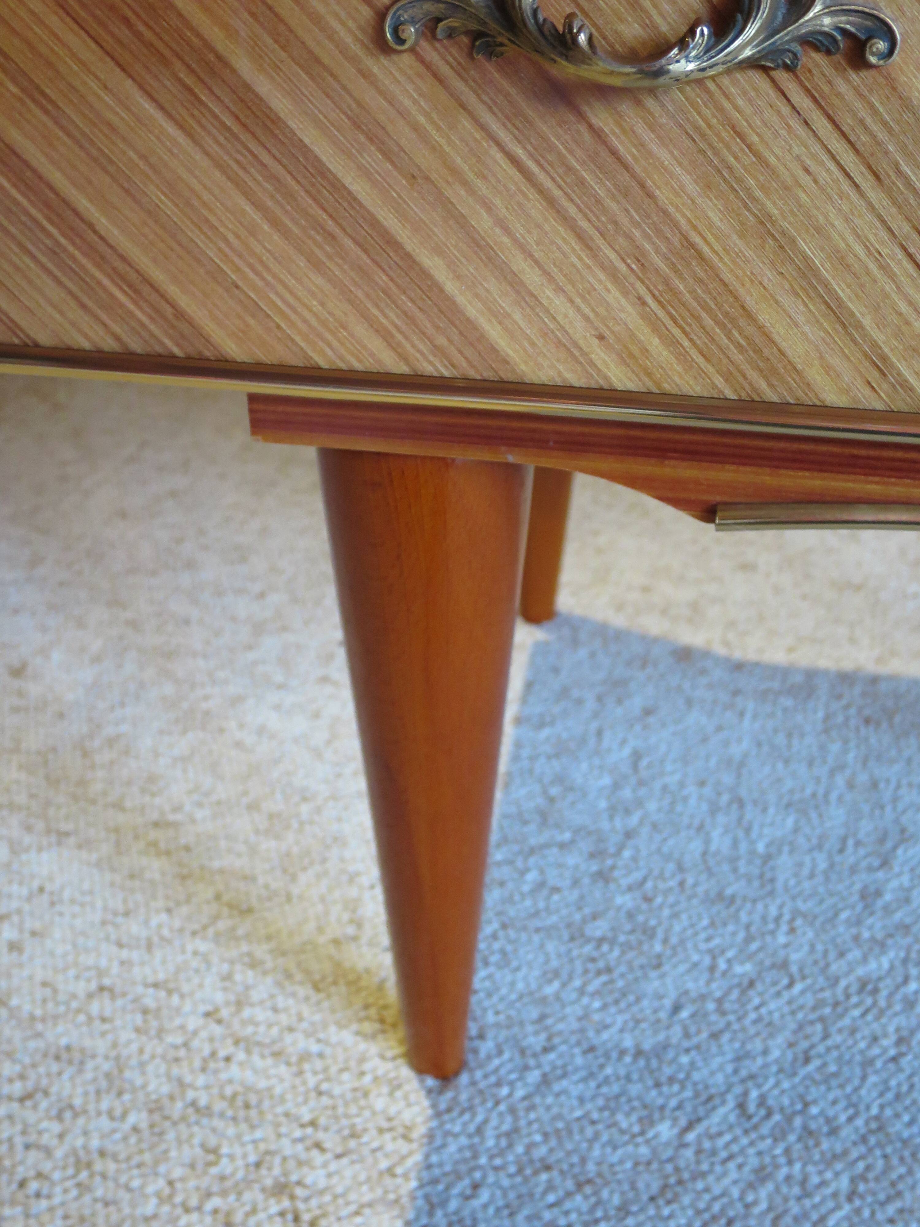 3-drawer chest of drawers - 60s - vintage - marquetry effect - spinning top feet
