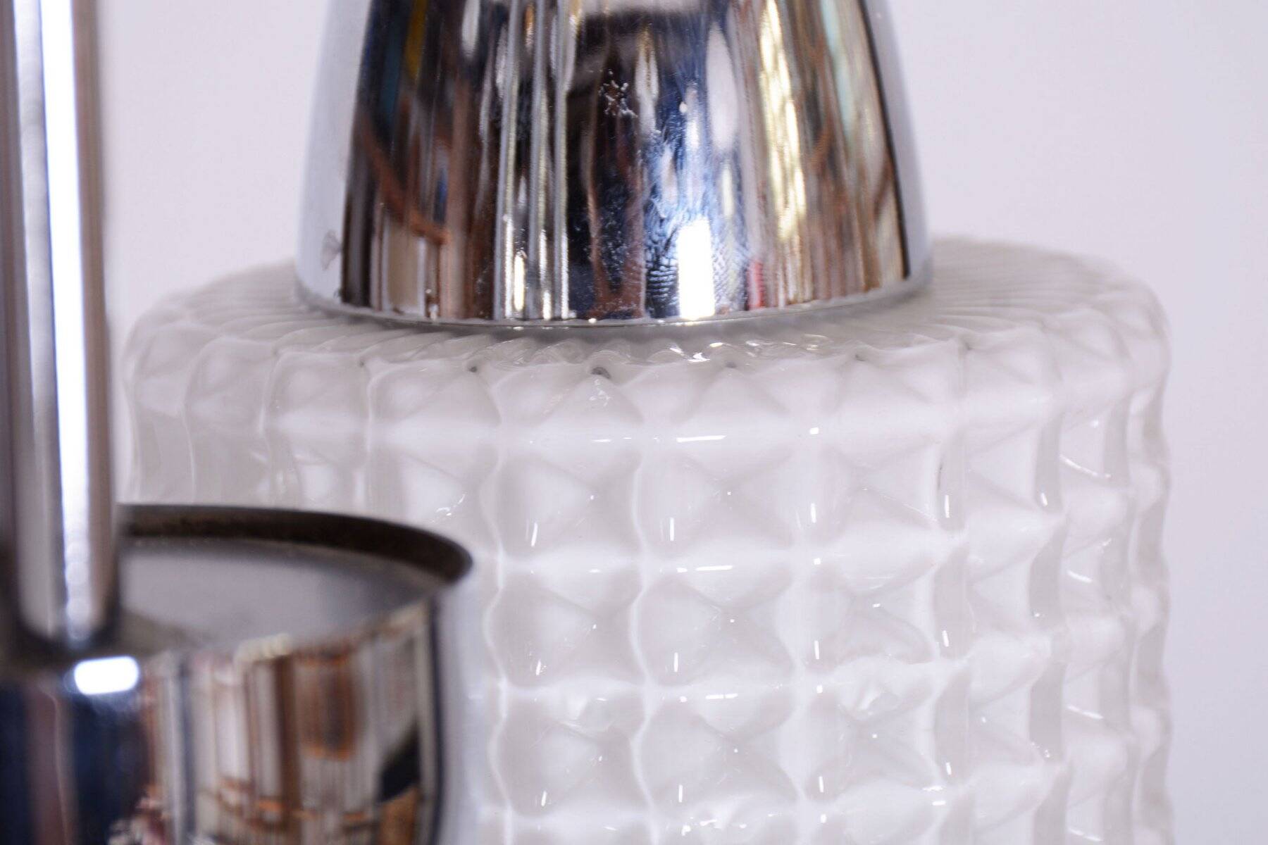 Mid-Century Chandelier in Chrome, Steel and Opaline Glass, Czech, 1960s