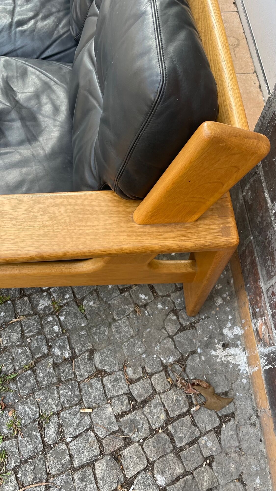 3-seater sofa in oak and leather design Eesko Pajamies for Asko model Bonanza 1970