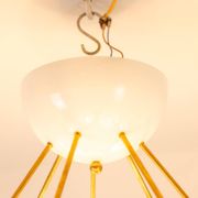 Stilnovo. Chandelier in gilded brass and white lacquered metal. Contemporary.