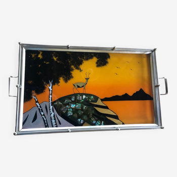Art Deco tray in reverse painted glass