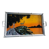 Art Deco tray in reverse painted glass