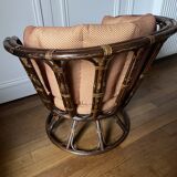 Fauteuil pivotant rotin et osier vintage