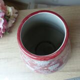 Old Large Vase in Worked Red Ceramic with Folral and Arabesque Pattern