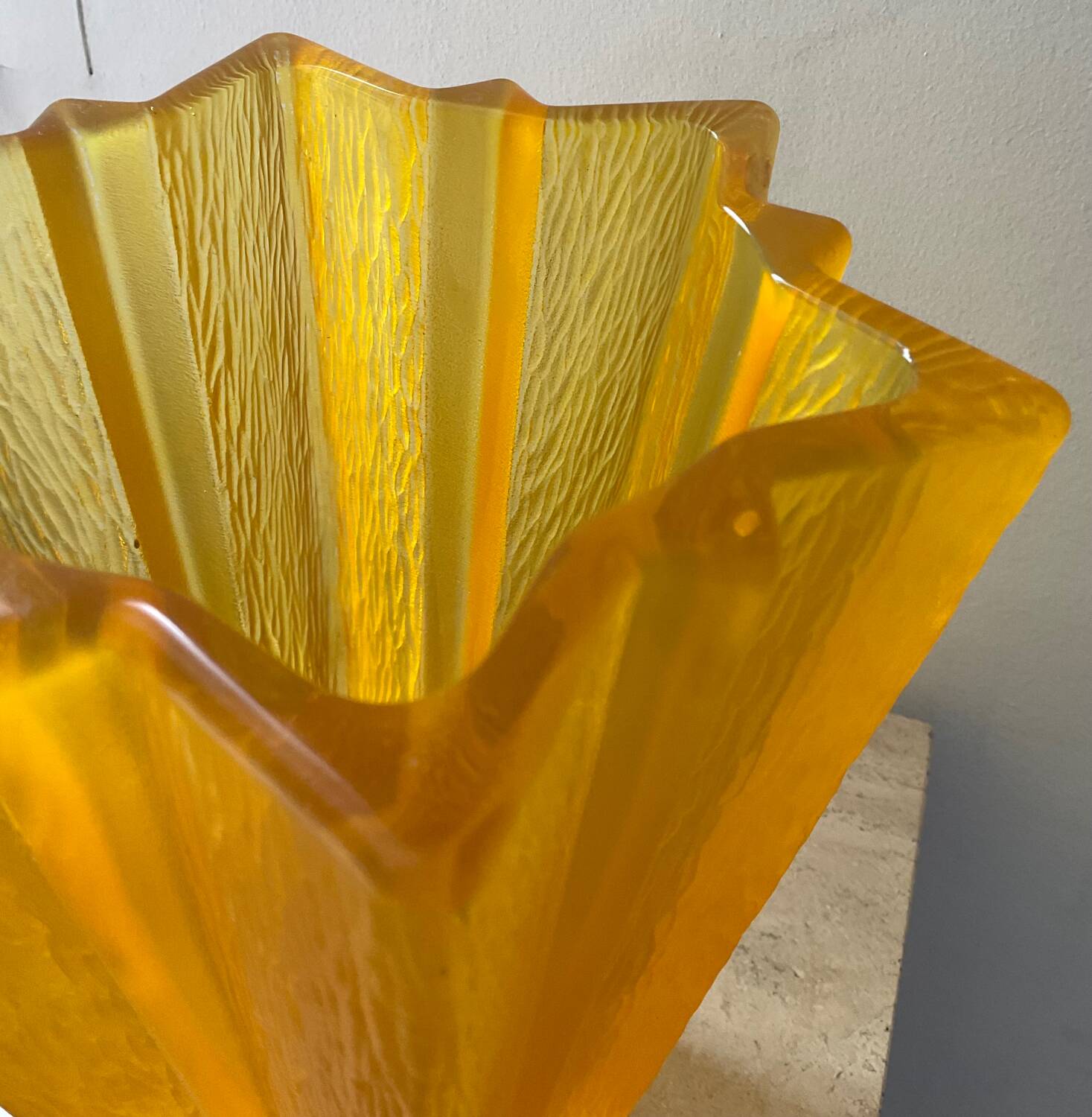 Art Deco star vase in yellow glass from the 1950s