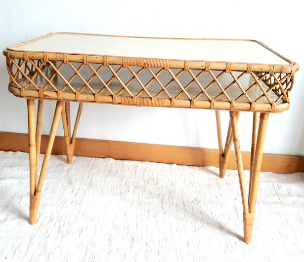 Rattan desk and chair with braces 1960