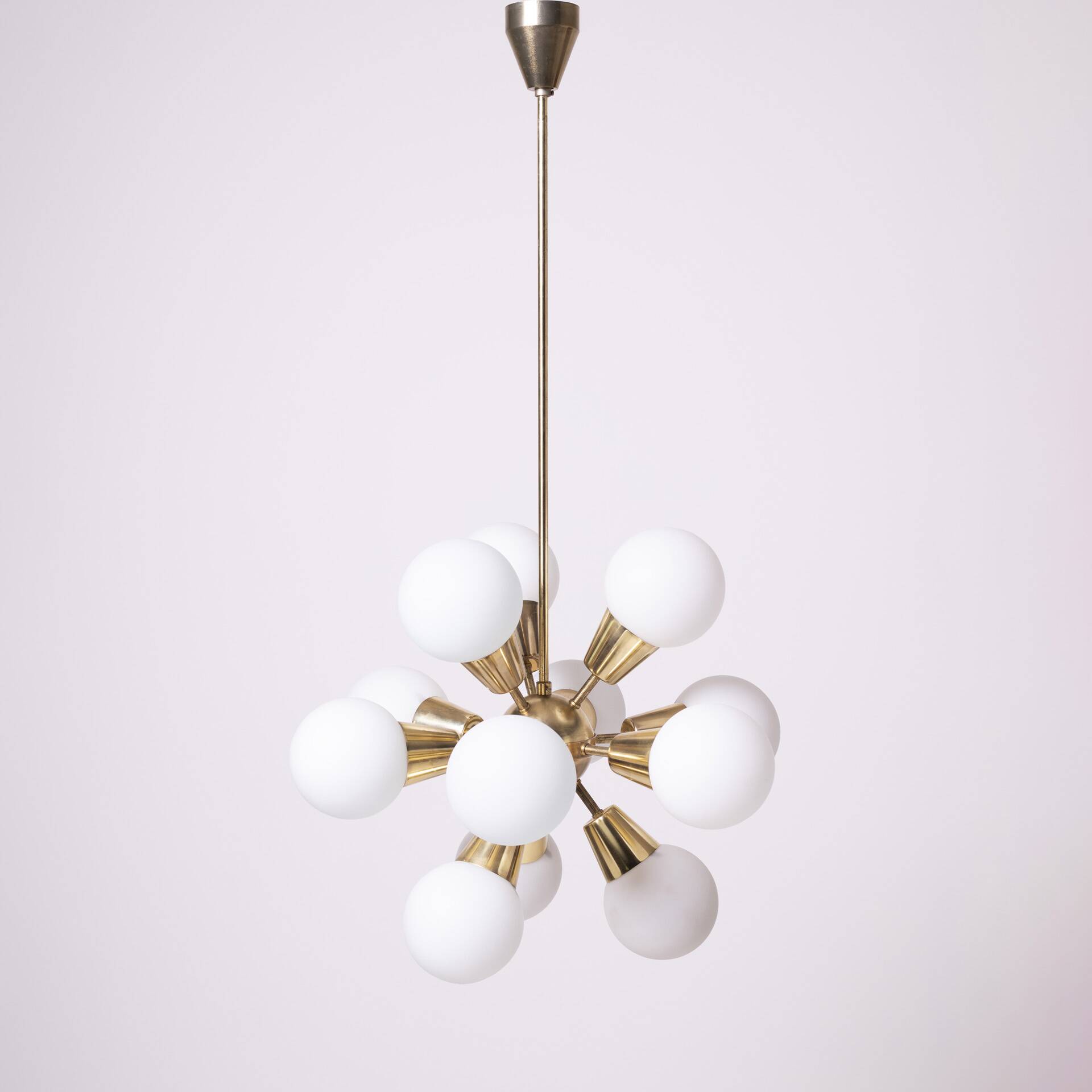 Sputnik Chandelier by Kamenicky Senov, Czechoslovakia, 1970s, Brass / glass