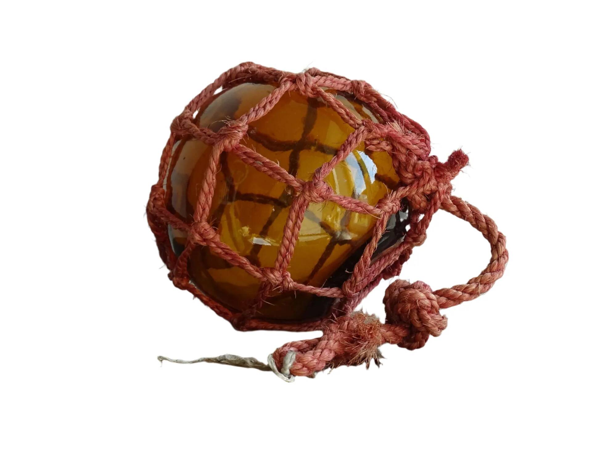 Flotteur de pêche vintage français en verre ambré