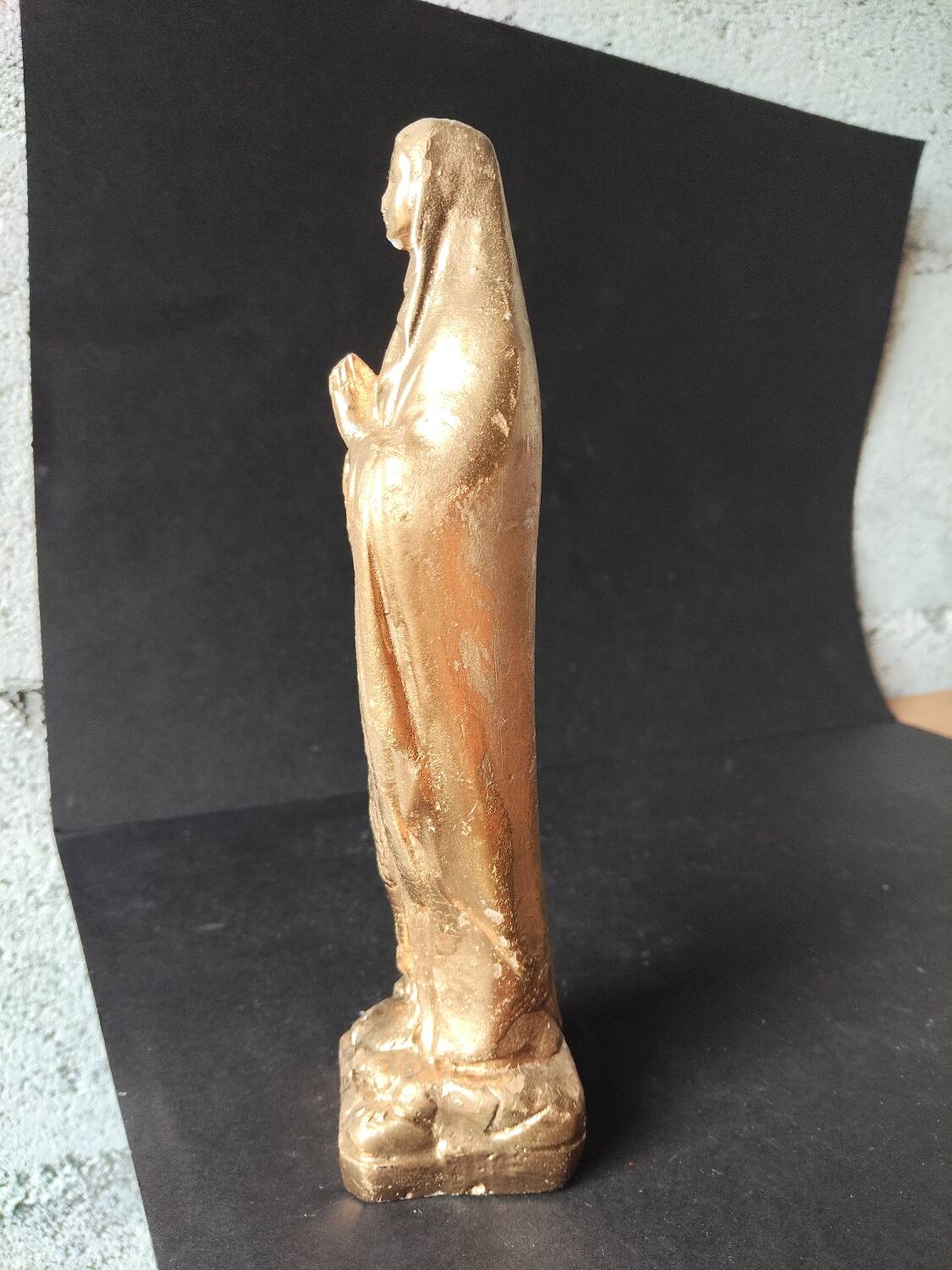 Golden Virgin Mary – Antique patinated plaster statue