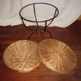 Rattan basket, wicker on foot tripod metal