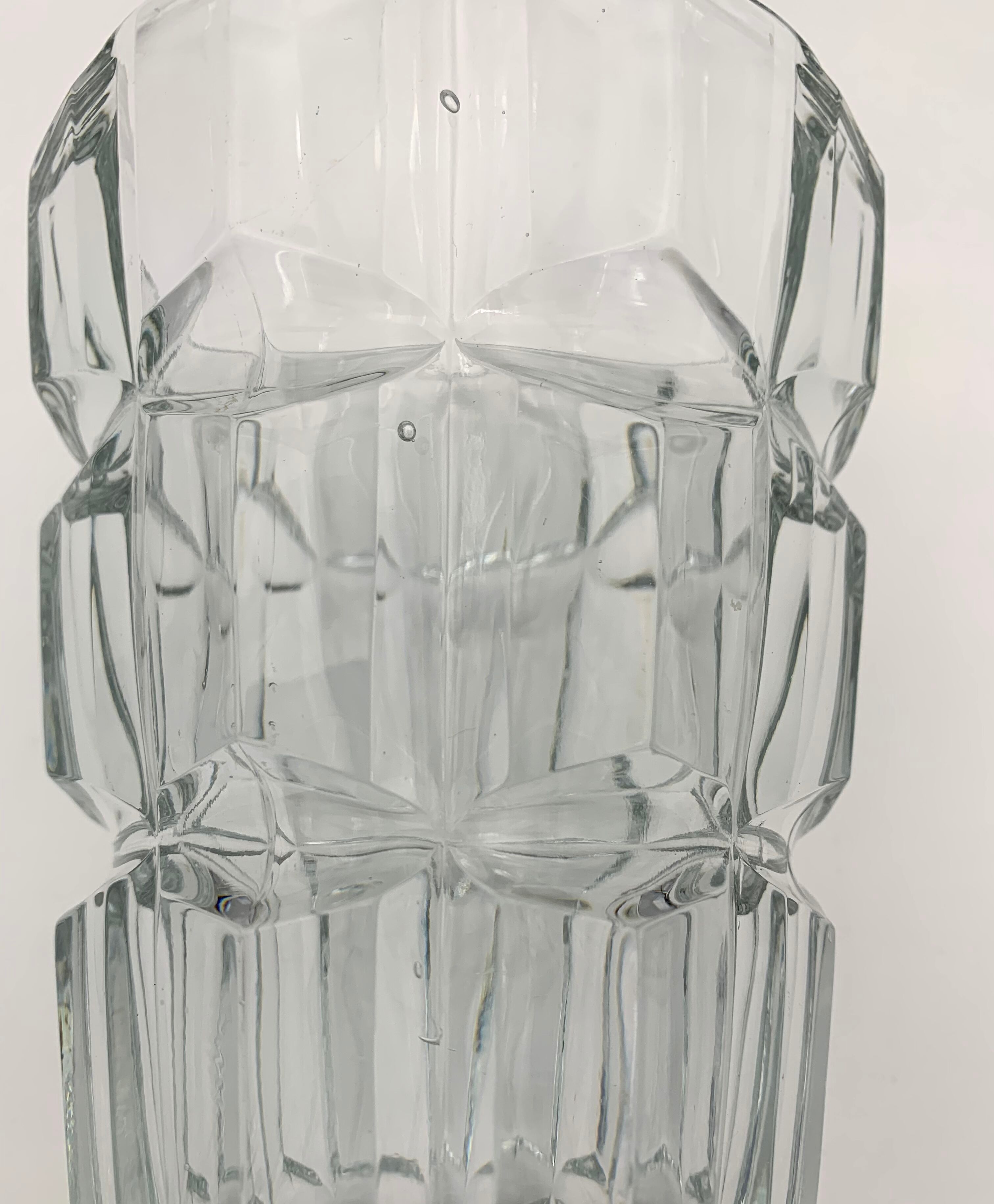 Vintage moulded glass vase, geometric relief decoration 1970