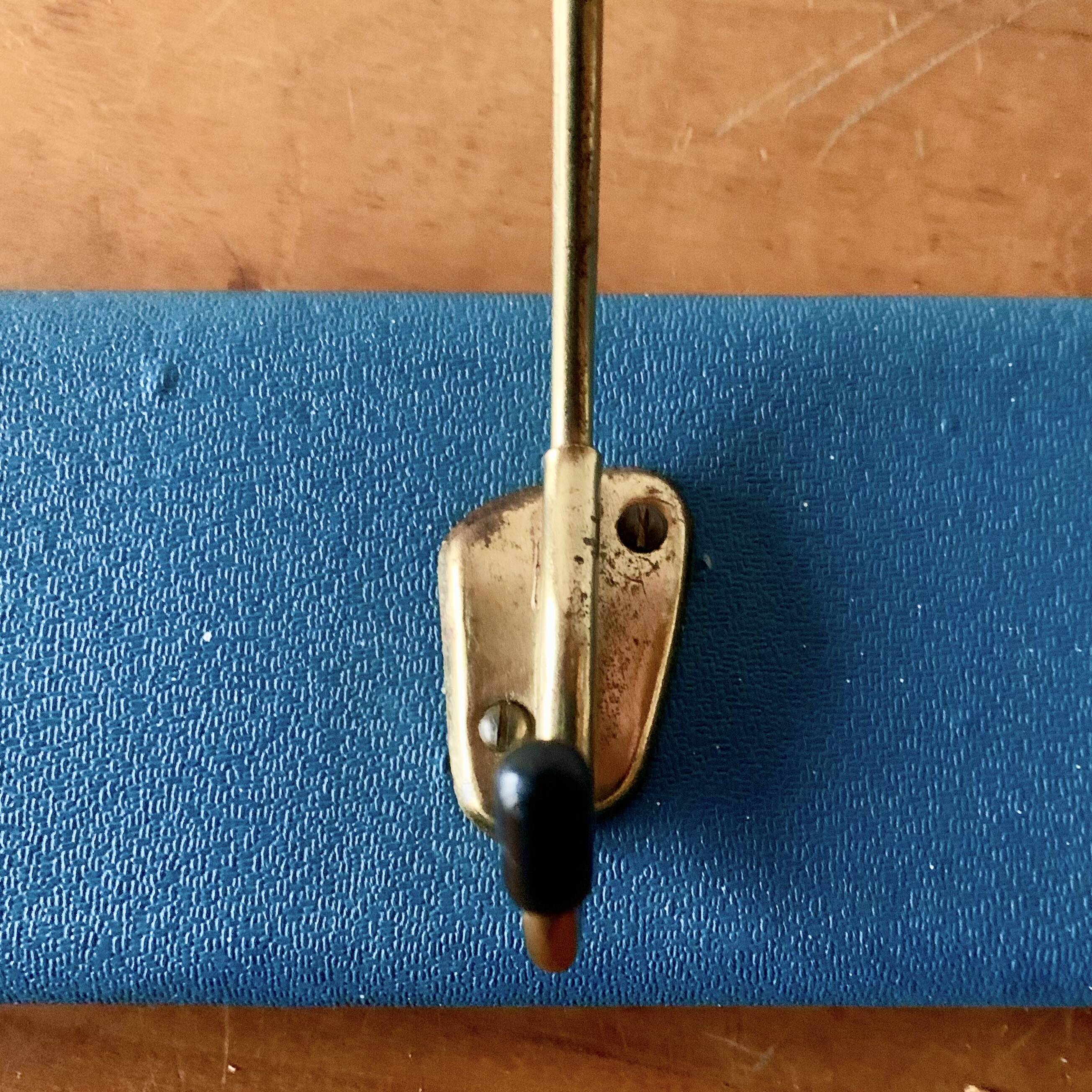 Vintage wall coat rack - 3 brass coat hooks