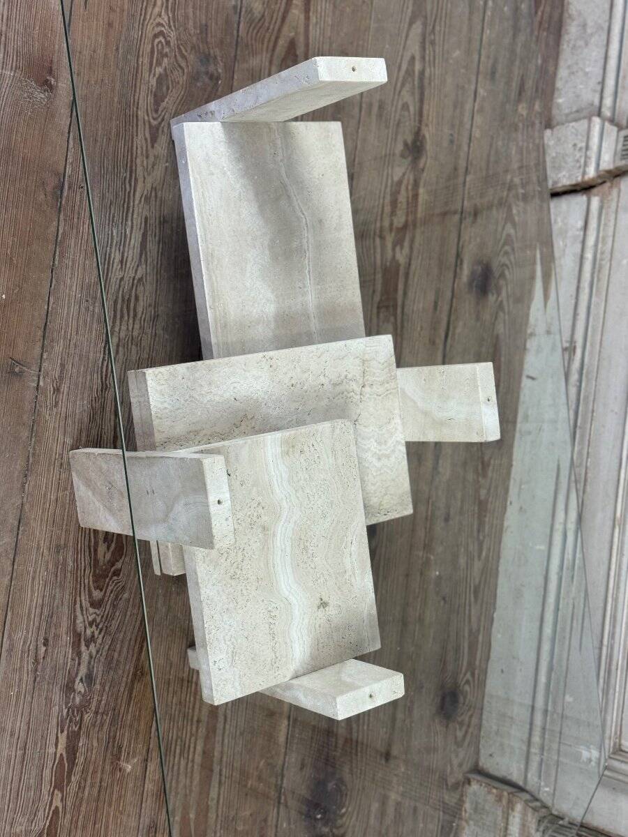 Brutalist Travertine Coffee Table by Willy Ballez