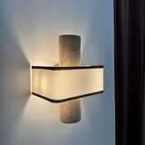 Pair of marble wall lights with fabric shades