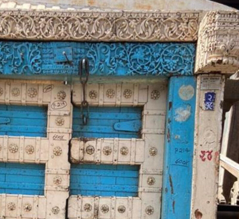 Old Indian door in old teak, piece and patina of origin