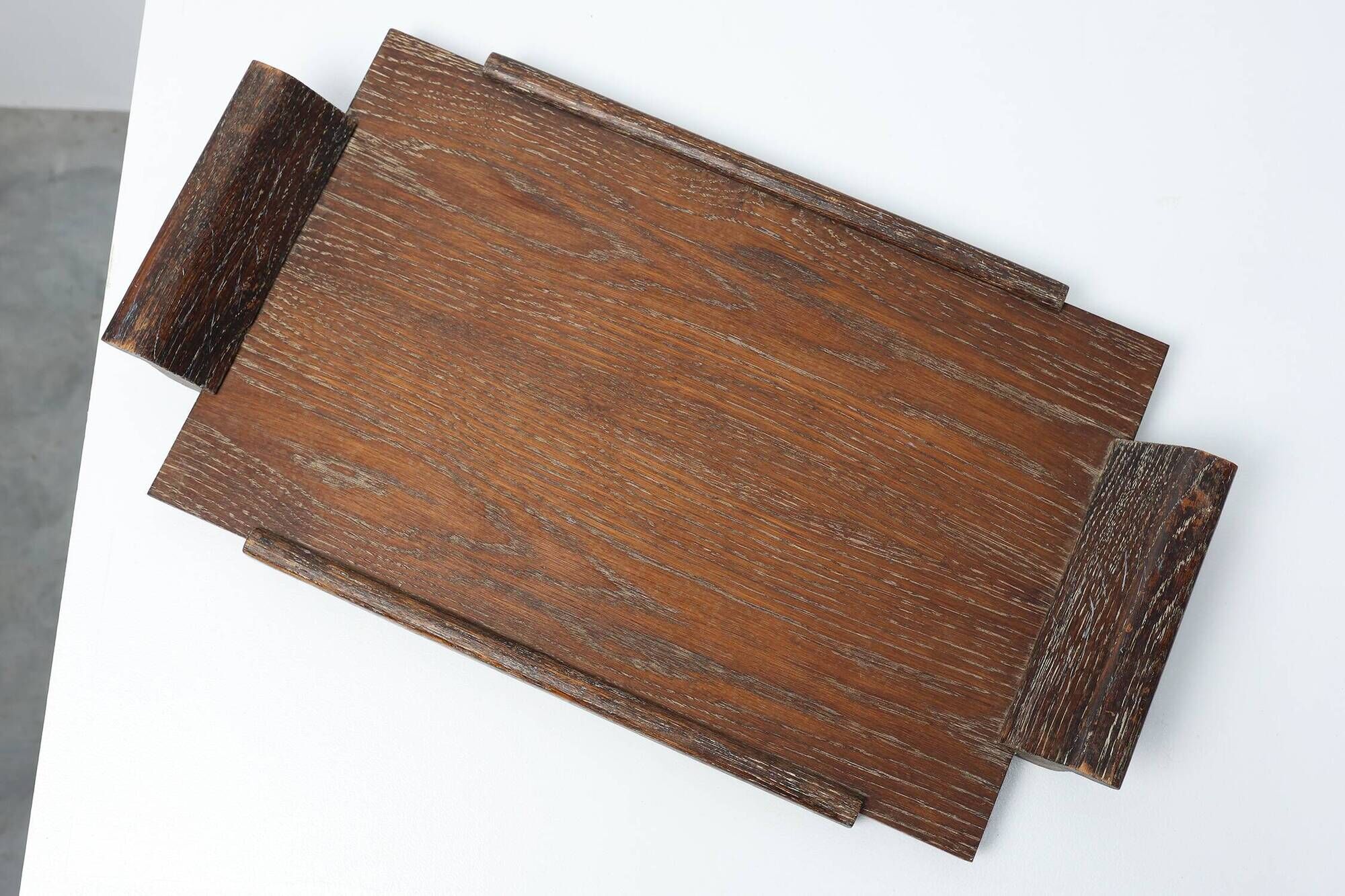 French Art Deco Cerused Oak Serving Tray with Raised Handles, 1920s