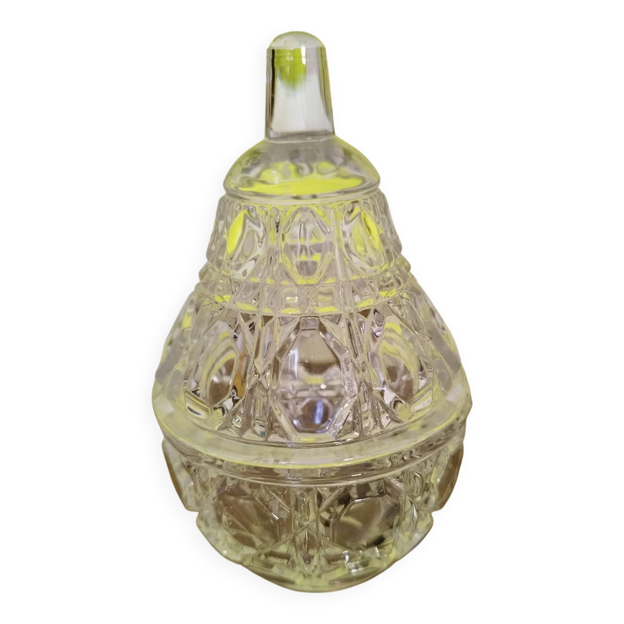 Small pear-shaped chiseled glass jar