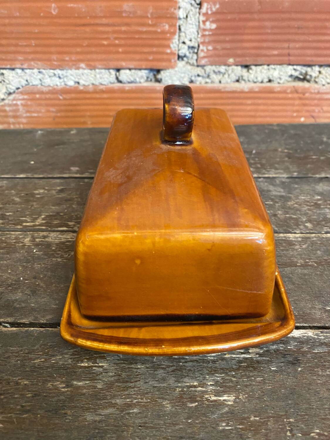 Beurrier Ancien ST CLEMENT Céramique Marron Made In France Vintage #D8