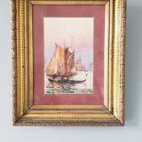Watercolor painting "Gondola in Venice" by Alfred Justin Blondeau (XIXth).