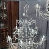 Pair of large Maria Theresa chandeliers. Crystal and glass.