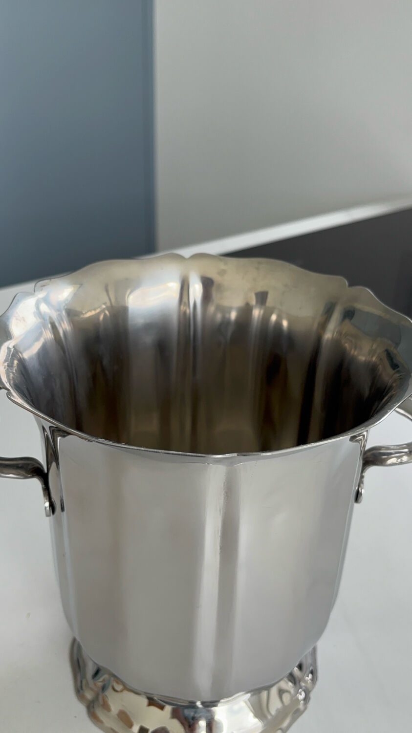 Stainless steel champagne bucket by Guy Degrenne, antique metal decoration - accessory